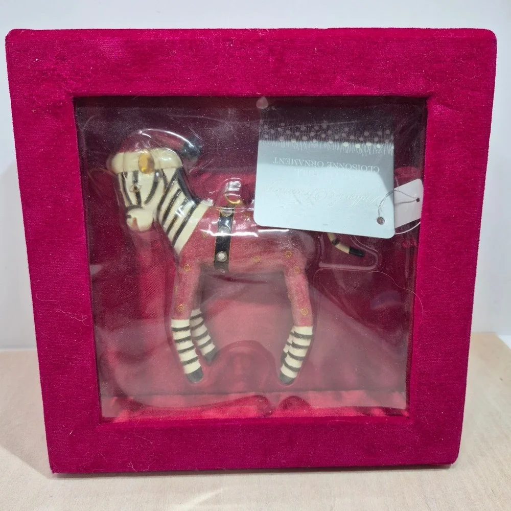 Dillards Trimmings Collectible Cloisonne Ornament Zebra Santa‎ Hat Christmas